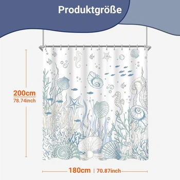 Sprchový závěs Lerores 180x200cm, látka s mořským dnem proti plísním, zatížený lem, vodoodpudivý,