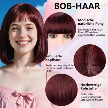 JIAMEISI Hladká krátká bob paruka s ofinou vínově červená 12 palců 12 palců/30 cm vínově červená
