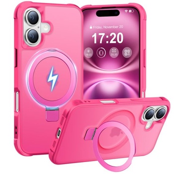 Puzdro na iPhone 16 s magnetickým stojanom, ružovo-ružové. Ružovo-ružové pre iPhone 16