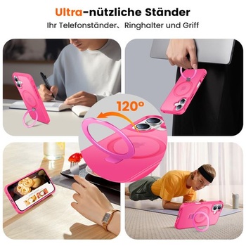 Puzdro na iPhone 16 s magnetickým stojanom, ružovo-ružové. Ružovo-ružové pre iPhone 16