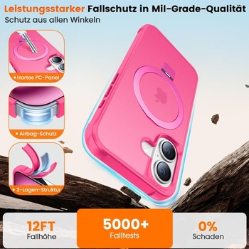 Puzdro na iPhone 16 s magnetickým stojanom, ružovo-ružové. Ružovo-ružové pre iPhone 16