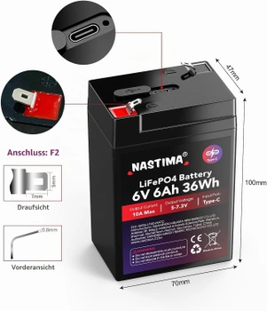 Nabíjecí baterie NASTIMA 6V 6Ah 36Wh LiFePO4