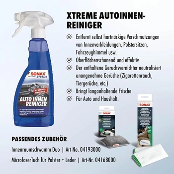 SONAX XTREME Čistič interiérů automobilů a neutralizátor zápachu (500 ml) na látky, čalounění,