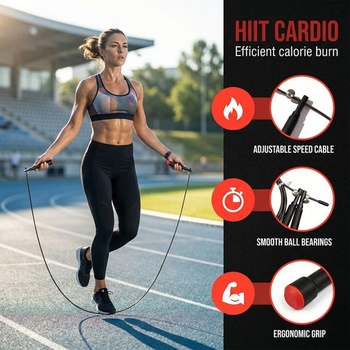 Švihadlo pre dospelých fitness pre ženy, mužov a deti, 3metrové lano s nastaviteľnou rýchlosťou pre