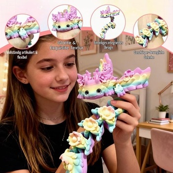 PLUSHCEWT 3D tlačený axolotl 21cm PLA pohyblivé kĺby (A)
