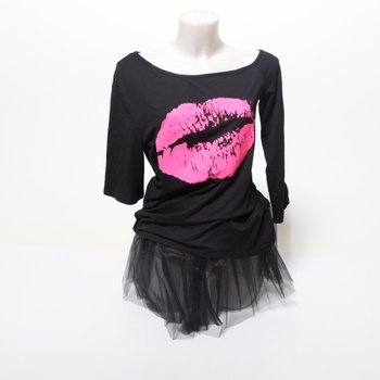 Dámský outfit WILDPARTY 80. let v růžové barvě, tričko, sukénka, kabelka na opasek, čelenka,