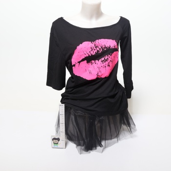 Dámský outfit WILDPARTY 80. let v růžové barvě, tričko, sukénka, kabelka na opasek, čelenka,