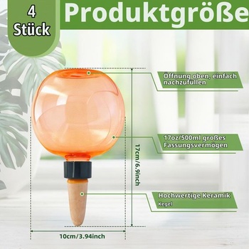 4 x 500ml samozavlažovacia guľa na rastliny (oranžová) Oranžová 500ml
