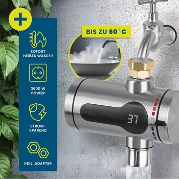 Elektrický průtokový ohřívač vody Hoberg z nerezové oceli | Výkonná topná spirála | LED displej