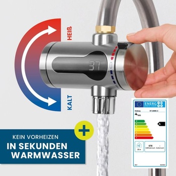 Elektrický průtokový ohřívač vody Hoberg z nerezové oceli | Výkonná topná spirála | LED displej