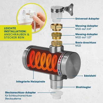 Elektrický průtokový ohřívač vody Hoberg z nerezové oceli | Výkonná topná spirála | LED displej