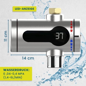 Elektrický průtokový ohřívač vody Hoberg z nerezové oceli | Výkonná topná spirála | LED displej