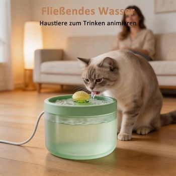 Kompaktná, tichá fontána pre mačky, 1,8 l, viacvrstvový filter, cirkulácia, zelená