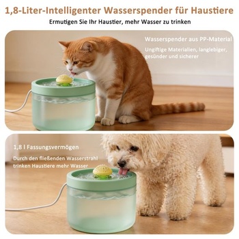 Kompaktná, tichá fontána pre mačky, 1,8 l, viacvrstvový filter, cirkulácia, zelená