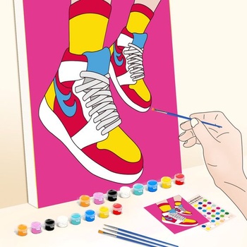 WEBEEDY Sada 4 předkreslených pláten na malování tenisek 20x25cm, předkreslené plátno na sportovní