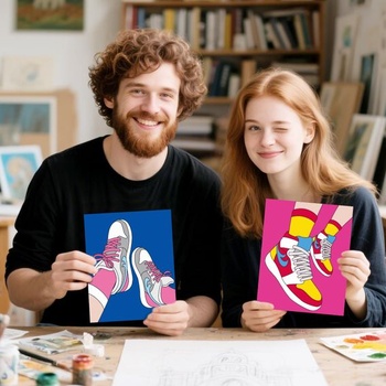 WEBEEDY Sada 4 předkreslených pláten na malování tenisek 20x25cm, předkreslené plátno na sportovní