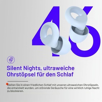 Špunty do uší na spanie s útlmom hluku 46 dB, individuálne nastaviteľné, opakovane použiteľné