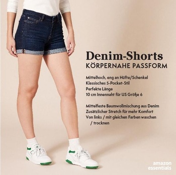 Dámske džínsové kraťasy Amazon Essentials slim-fit so stredným pásom a vnútorným švom 10,2 cm,