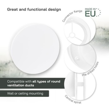 Vent Systems 100 mm guľatá vetracia mriežka s difuzérom – nastaviteľný výstup vzduchu pre odvod a