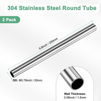 M METERXITY 2 kusy nerezovej rúrky Ø 20 mm, hrúbka steny 1,5 mm, dĺžka 250 mm, okrúhla nerezová