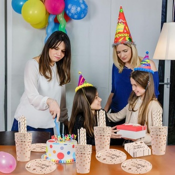 80dielna sada riadu na narodeninovú párty, ružovo-zlaté balóniky, detské opakovane použiteľné
