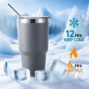 Volhoply 900ml termohrnček s viečkom a slamkou, dvojstenný cestovný hrnček na kávu na horúce/studené