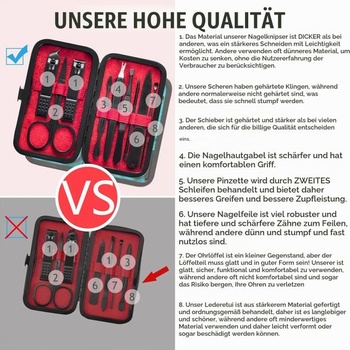 Sada na manikúru HANTEKAS, 9 v 1, nerezová ocel, kleštičky na nehty, nůžky, sada nástrojů na