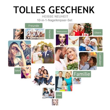 HANTEKAS 10-v-1 sada na manikúru z nerezovej ocele, klieštiky na nechty, nožnice, nástroje na pedikúru