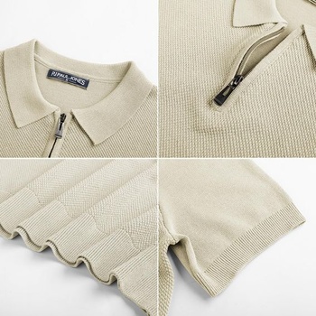 Pánske polo tričko s krátkym rukávom a zapínaním na zips PJ PAUL JONES, pletené polo tričko,