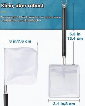 Pawfly Akvarijná sieťka na krevety 5-10 cm Malá rybárska sieťka s roztiahnuteľnou rukoväťou z nerezovej