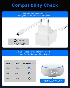 15W napájací zdroj kompatibilný s Echo Dot 3/4. generácie, Echo Dot s hodinami 3/4. generácie, Echo