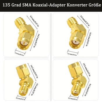 Sada 2 uhlových adaptérov pre satelitné pripojenie, 135 ° uhlový adaptér RP-SMA samec-samica,