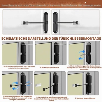 Bezpečnostní pružinový zavírač dveří, hydraulický zavírač dveří s tažnou pružinou, nastavitelná