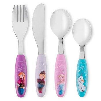 Sada dětských příborů Ledové království, 4dílná, nerezová ocel, růžová