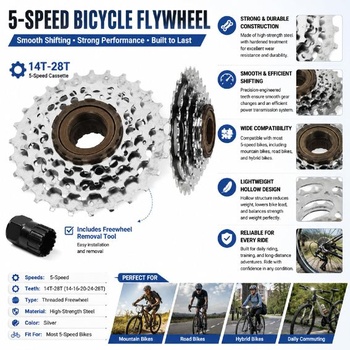 HERCHR 5stupňový zotrvačník na bicykel, 14T-28T zadná viacstupňová kazeta na bicykel, cestný bicykel,
