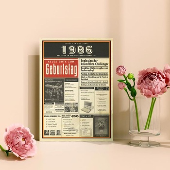 Narodeninová karta 1986, personalizovaný darček s udalosťami od roku narodenia | Narodeninový darček