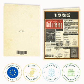 Narodeninová karta 1986, personalizovaný darček s udalosťami od roku narodenia | Narodeninový darček