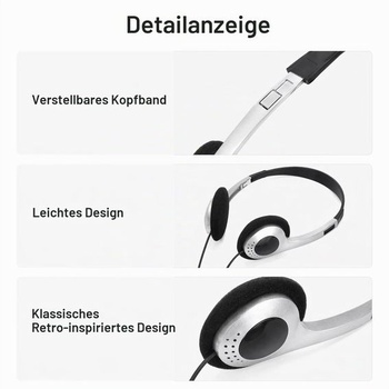 Odolná retro sluchátka, drátová, lehká stereo sluchátka