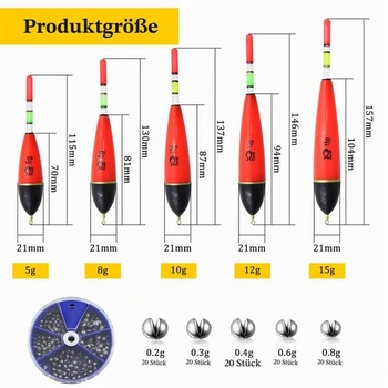 Sada na rybaření s plavanou OMJMYY, svítící rybářské plavané, 5 kusů, 5g/8g/10g/12g/15g