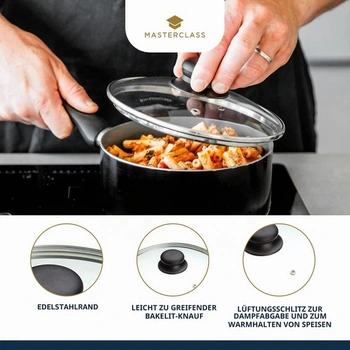 Skleněná poklice MasterClass pro hrnce o průměru 20 cm, vhodná pro všechny hrnce a pánve o průměru