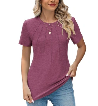 Dámské tričko, kulatý výstřih, plisované, elegantní top, ležérní, volné, tunika s krátkým rukávem,