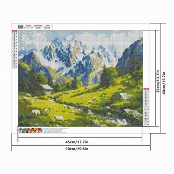 SHEGHUC 50x40cm štvorcové kamene diamantová maľba krajina hory rieka diamantová maľba vidiecky dom