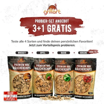 Grillart® Premium BBQ Smoking Chips Mix XL sada 4 kusů pro tu speciální kouřovou chuť – vysoce
