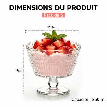 Sklenené dezertné misky, priehľadné, 250 ml, vhodné na zmrzlinu, ovocie, želé, jogurt a desiaty, sada