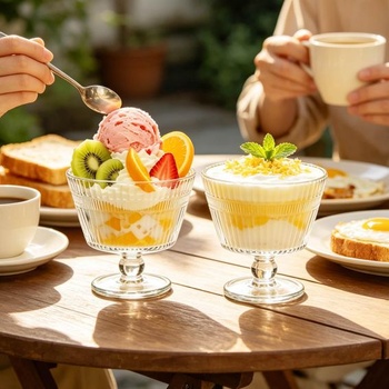 Sklenené dezertné misky, priehľadné, 250 ml, vhodné na zmrzlinu, ovocie, želé, jogurt a desiaty, sada