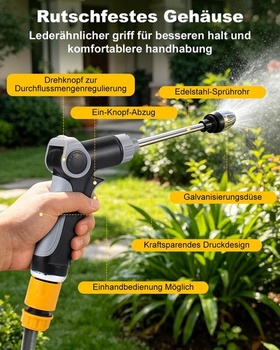 Vysokotlaká pistole Power Jet na zahradní hadici s aretačním mechanismem a regulátorem vody, 3
