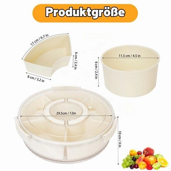 Krabička na svačinu s přihrádkami, 6 vyjímatelných přihrádek, otočný tác na svačinu o 360°,
