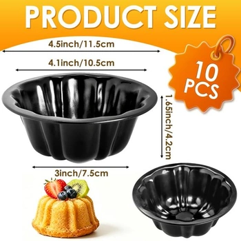 Sada 10 mini forem na dorty Bundt, formy z uhlíkové oceli s nepřilnavým povrchem o průměru 11,5 cm,