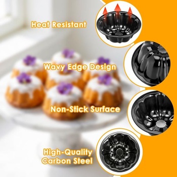 Súprava 10 mini foriem na torty Bundt, formy z uhlíkovej ocele s nepriľnavým povrchom s priemerom 11,5 cm,