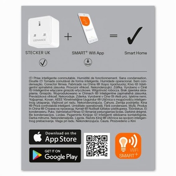 Múdra prepínateľná zásuvka Ledvance s technológiou WiFi pre britské zástrčky, s meraním spotreby,